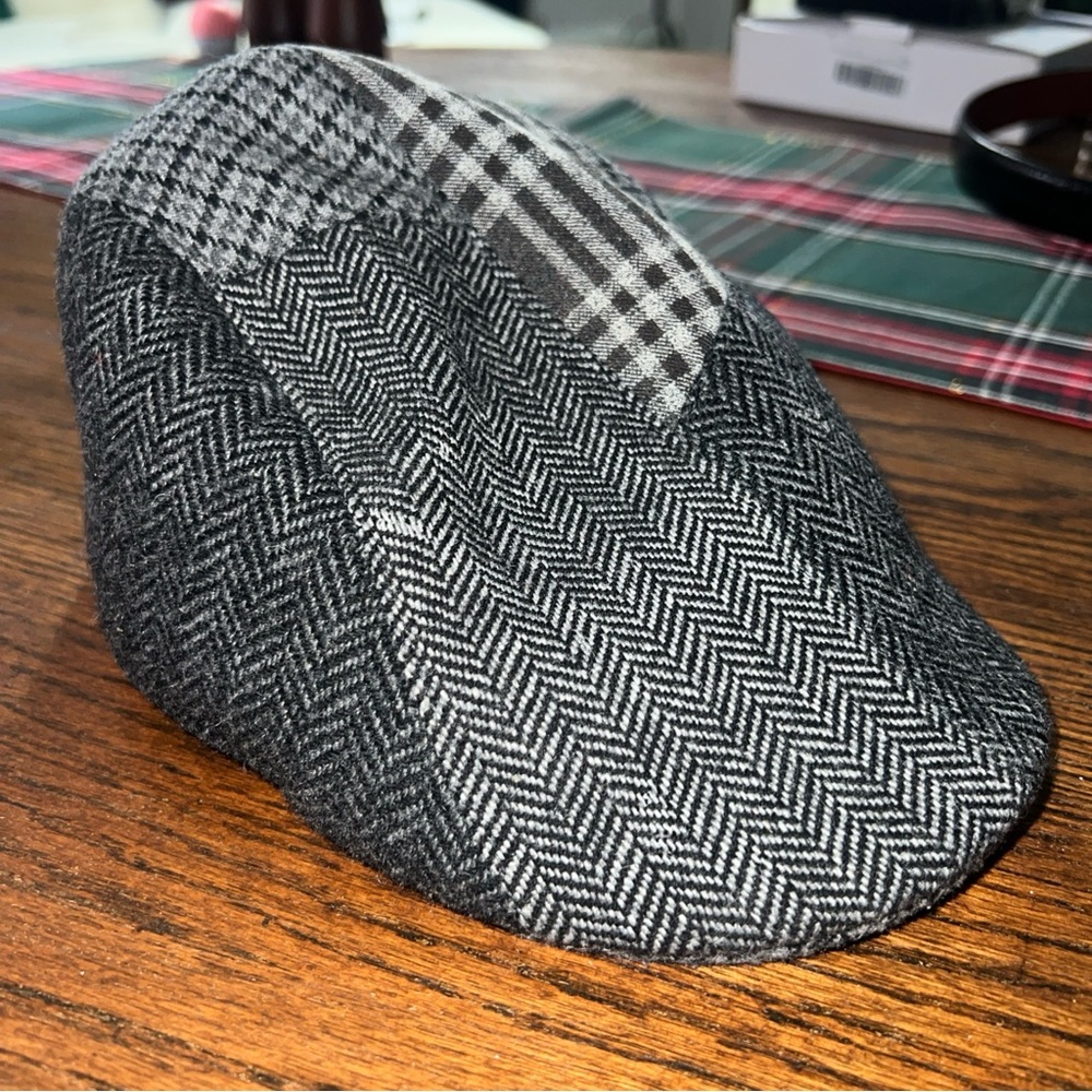 Henschel Hat Co. Plaid Patchwork Grey Golf Newsboy Cabbie Hat. Sz M 100% Wool